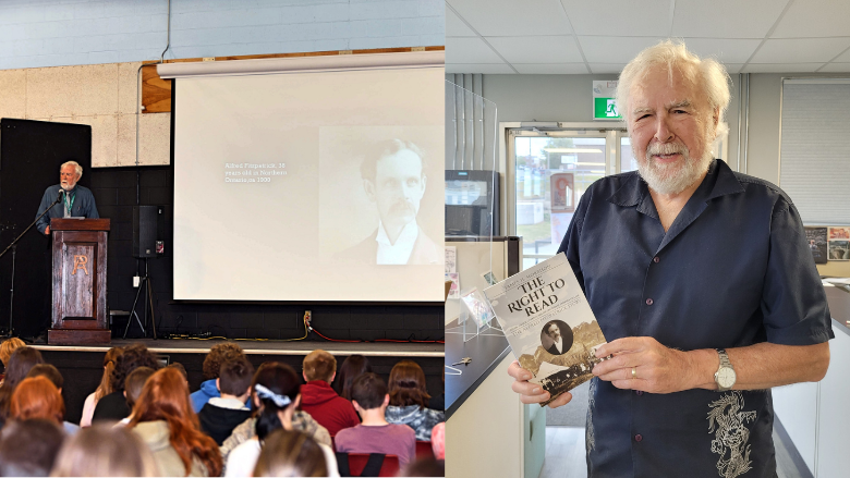 two pictures of Jim during events 