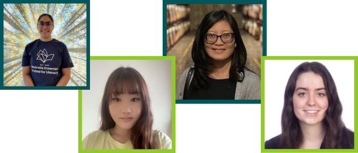 A grid of four portraits of women volunteers