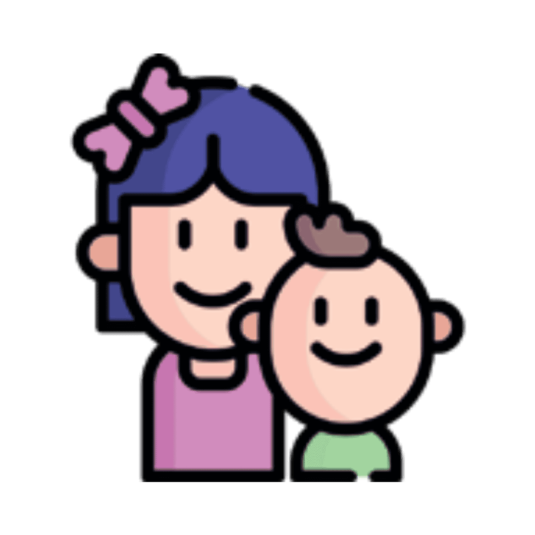 An icon representing two children
