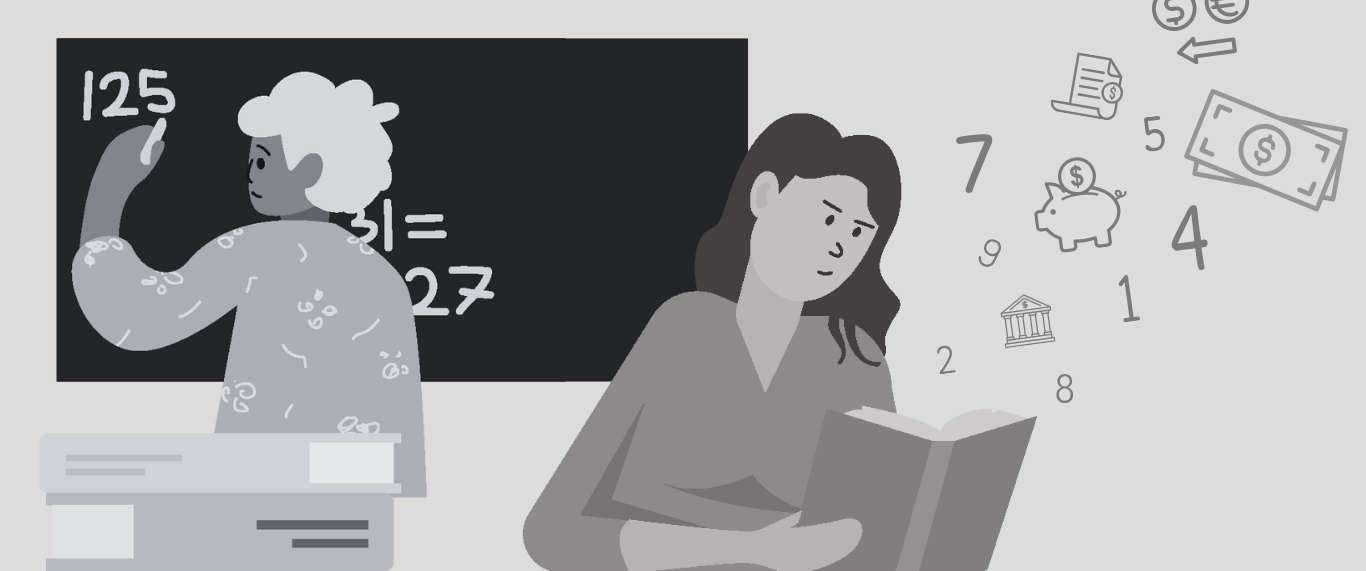 Les affaires, drawing of 2 people thinking about Financial literacy