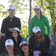 A group of people in a wooded area